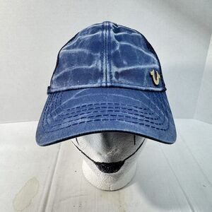 True Religion Mesh Trucker Cap Hat Denim Faded Style Blue Adjustable OSFM